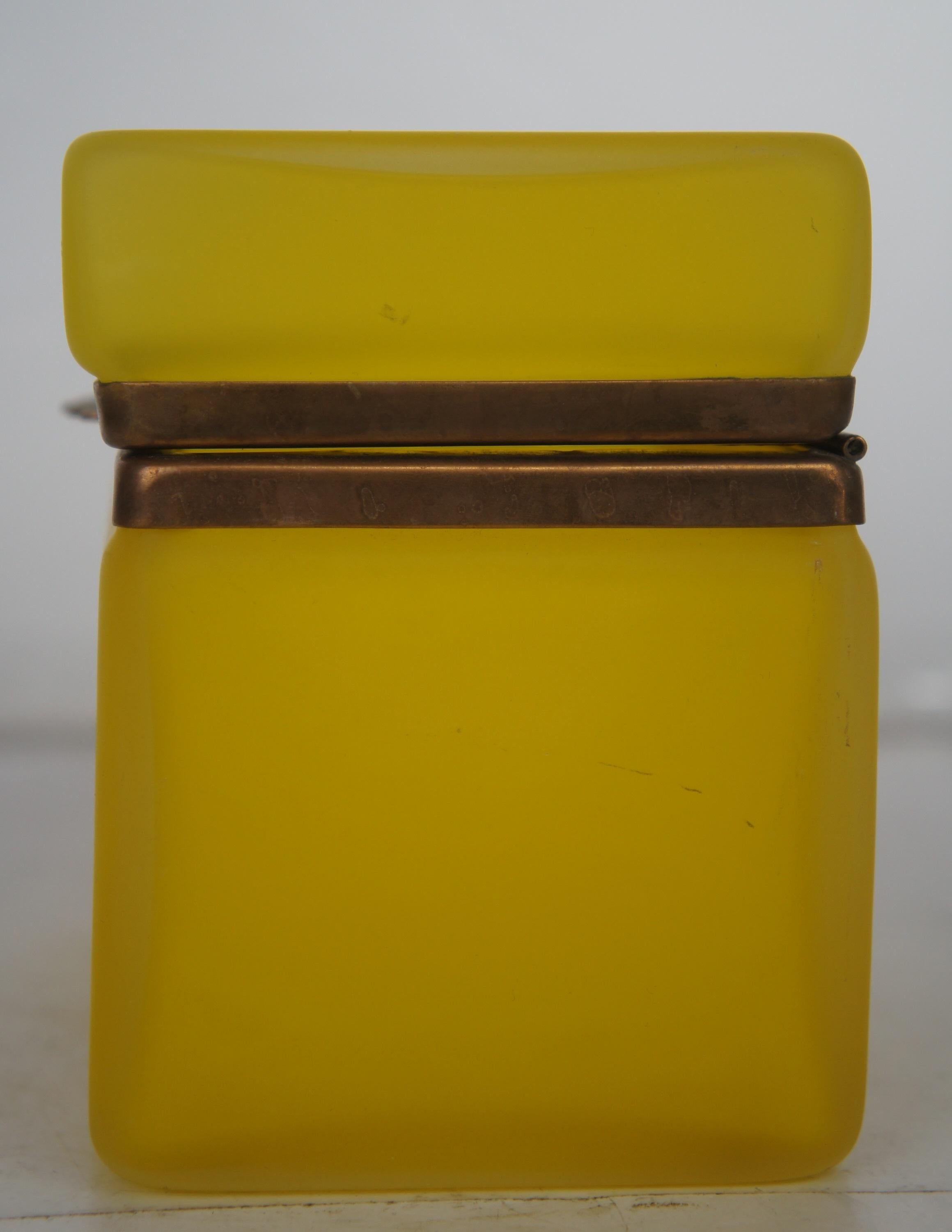 Antique French Opaline Yellow Glass Jewelry Trinket Vanity Casket Box Hinged 4