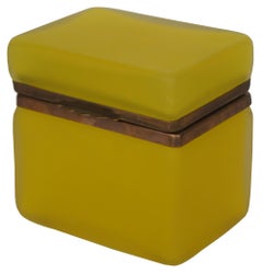 Antique French Opaline Yellow Glass Jewelry Trinket Vanity Casket Box Hinged