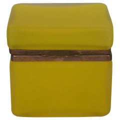 Antique French Opaline Yellow Glass Jewelry Trinket Vanity Casket Box Hinged