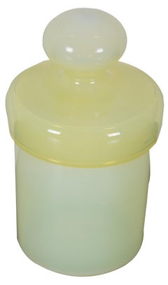 Antique French Opaque Yellow Vaseline Glass Lidded Canister Cookie Biscuit Jar