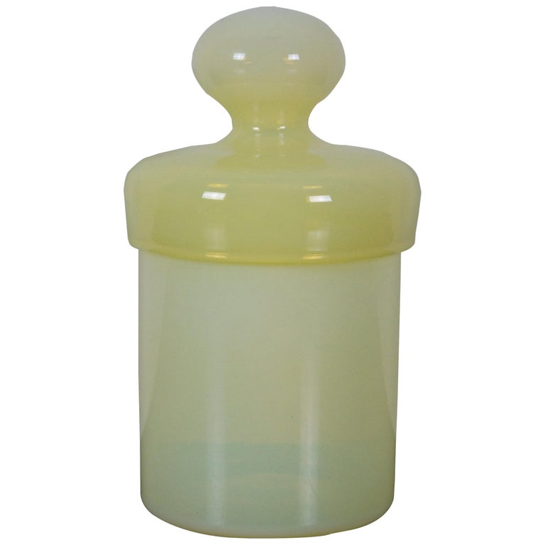 Antique French Opaque Yellow Vaseline Glass Lidded Canister Cookie