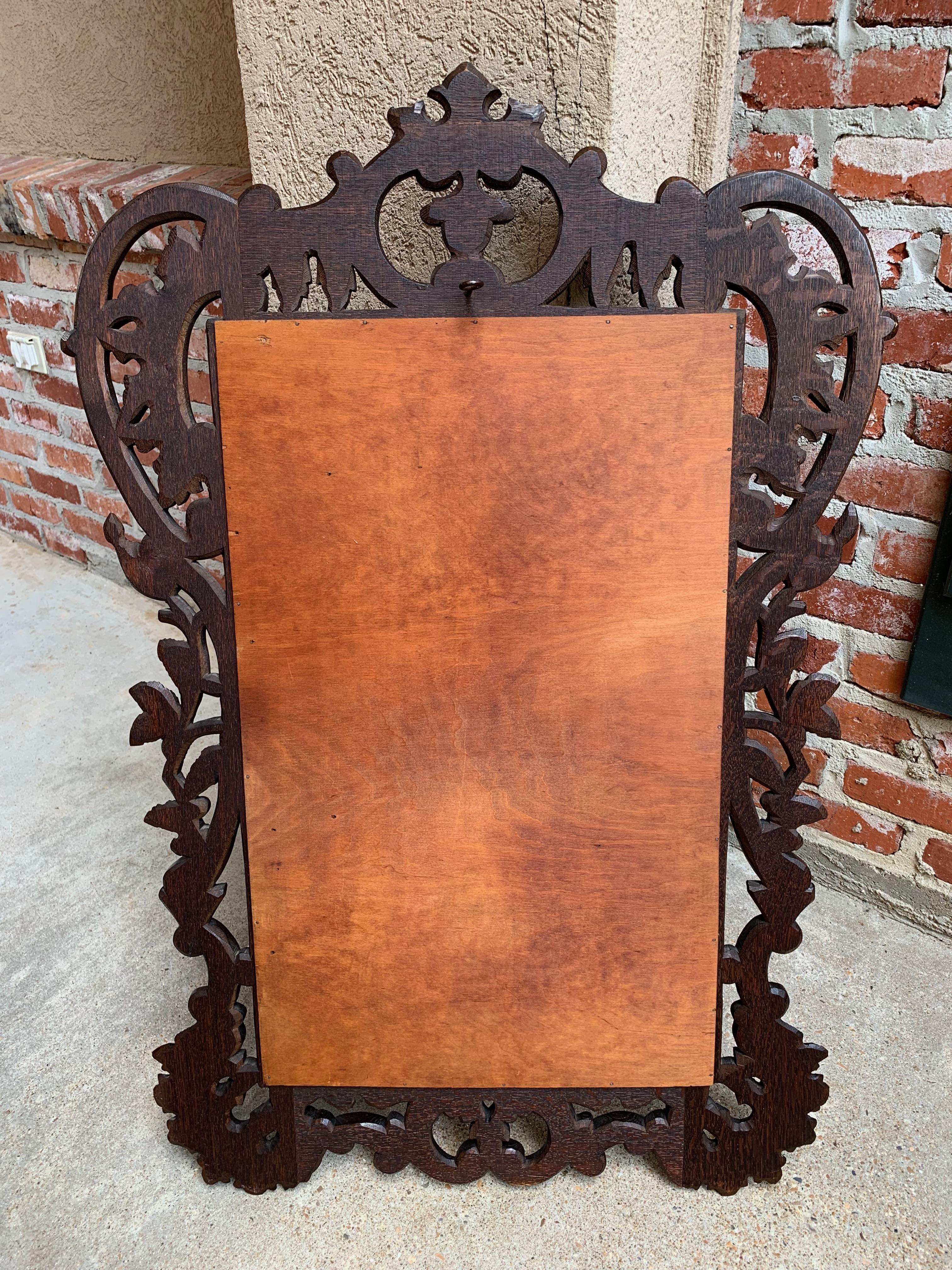 Antique French Open Carved Oak Wall Beveled Mirror Frame Foyer Louis XV Style 8