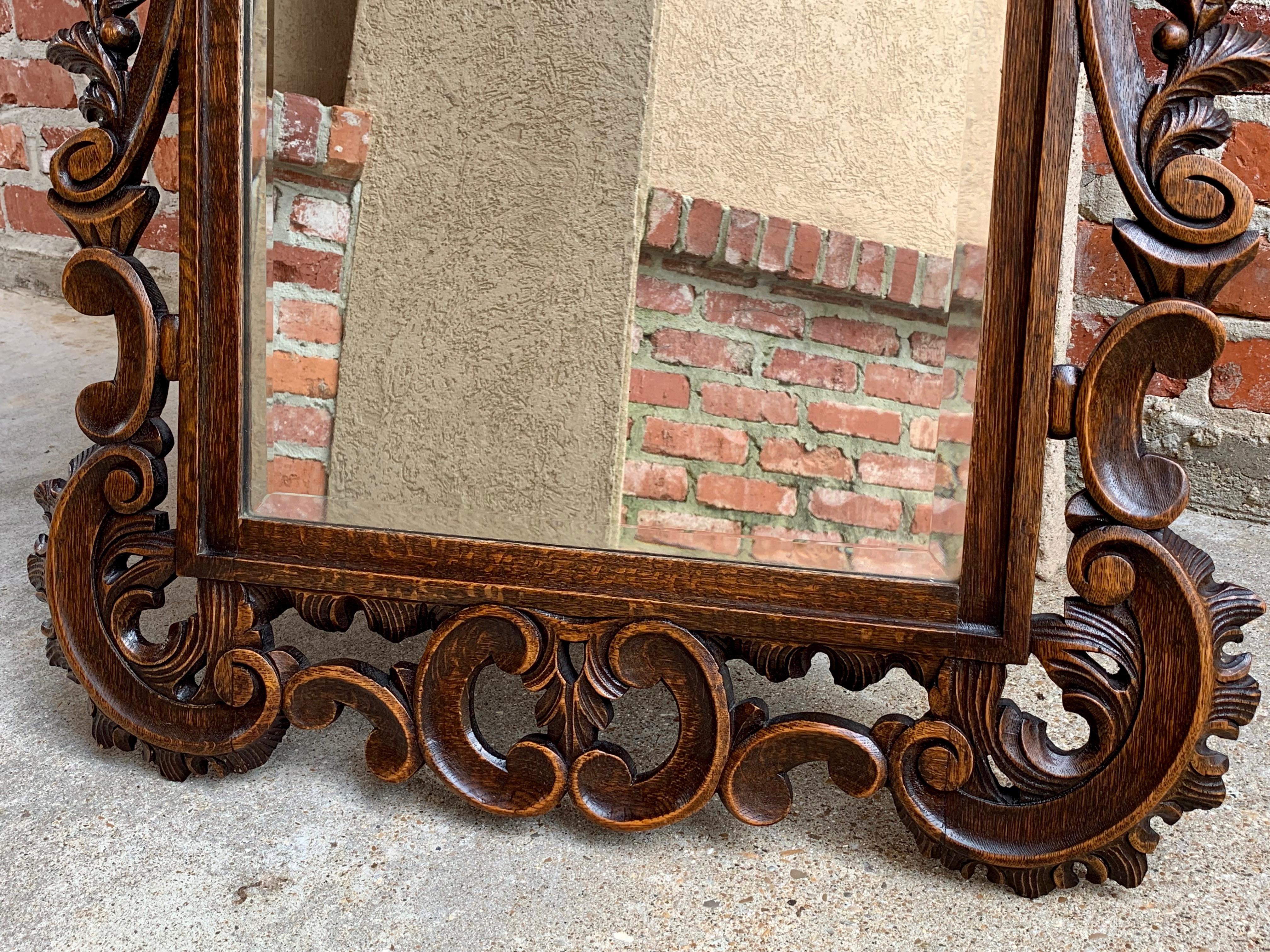 Antique French Open Carved Oak Wall Beveled Mirror Frame Foyer Louis XV Style 3