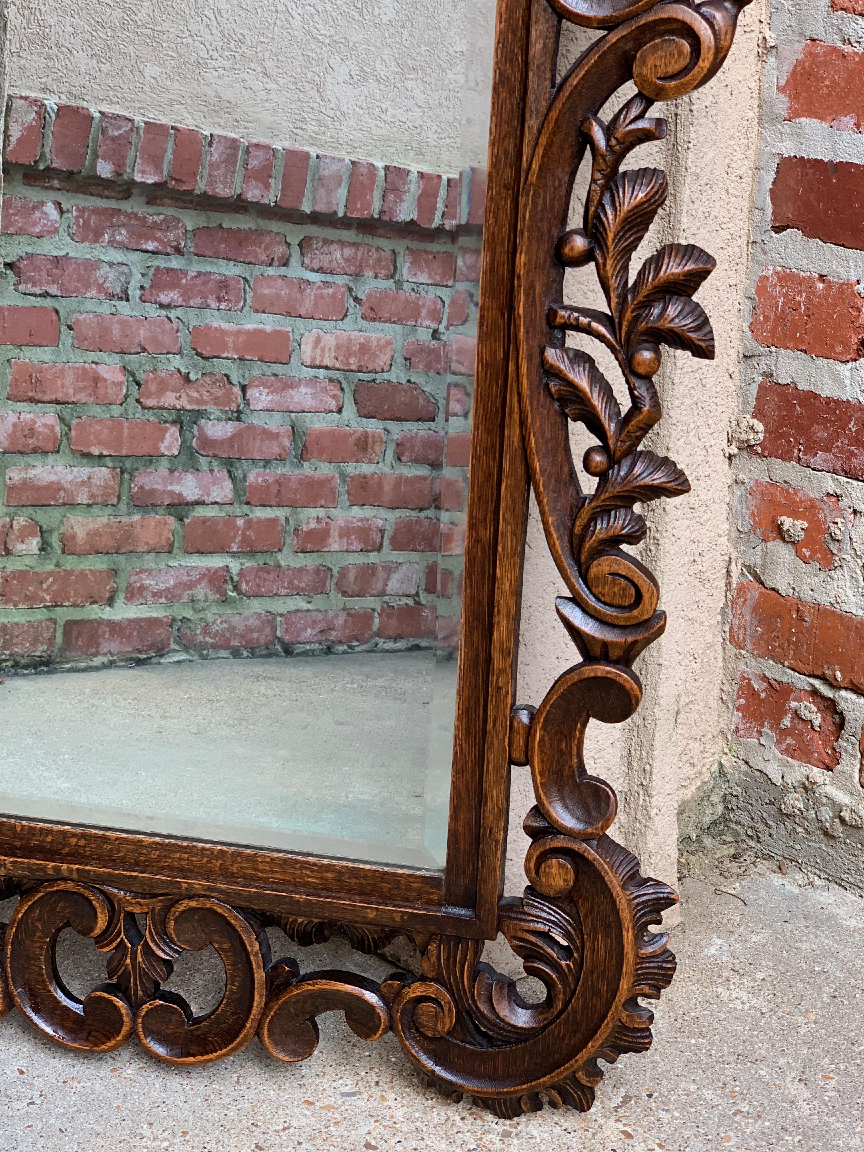 Antique French Open Carved Oak Wall Beveled Mirror Frame Foyer Louis XV Style 4