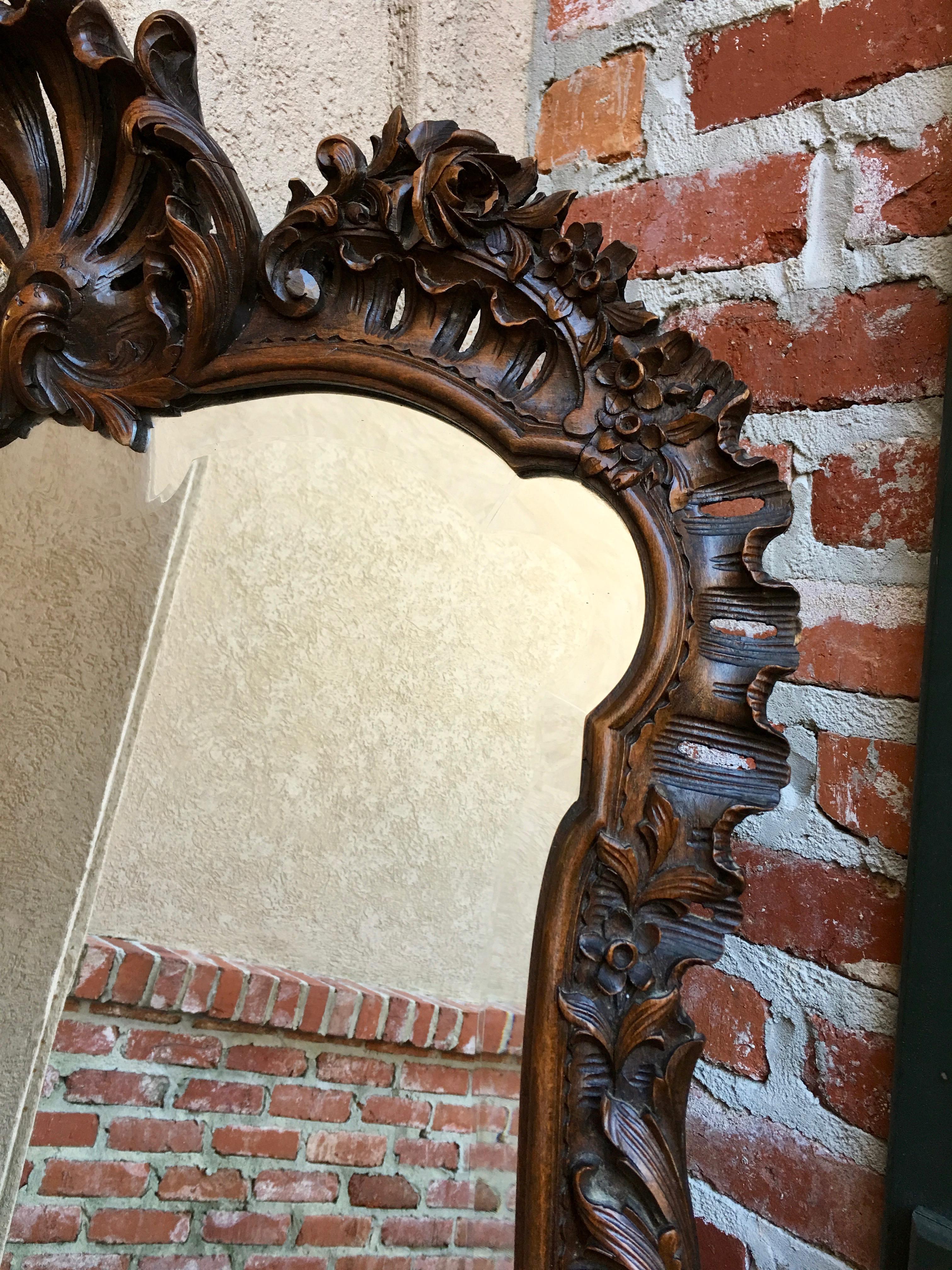 19th Century French Open Carved Oak Wall Pier Mirror Frame Art Nouveau Louis XV 6
