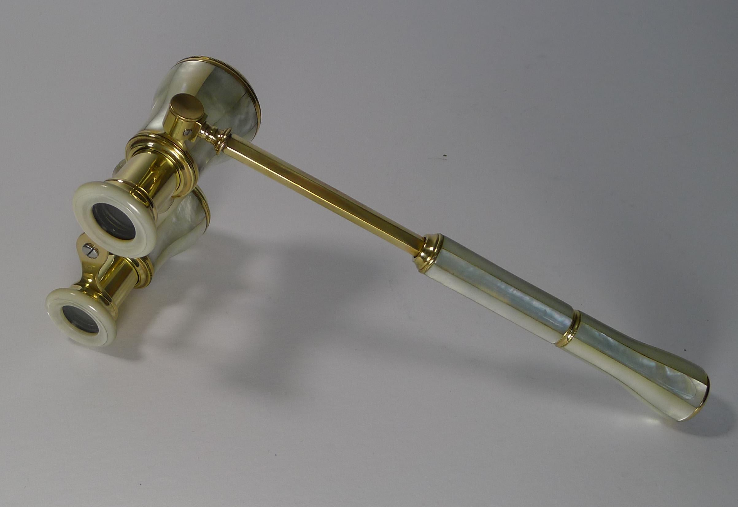 Edwardian Antique French Opera Glasses with Detachable Lorgnette Handle, circa 1900