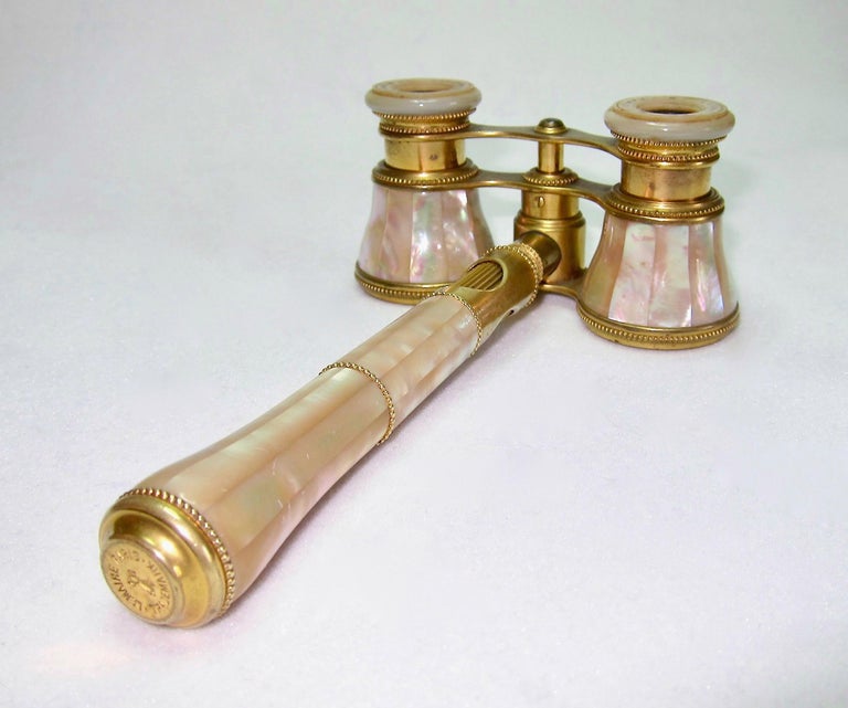 Antique French Opera Glasses with Removable Handle from Lemaire of