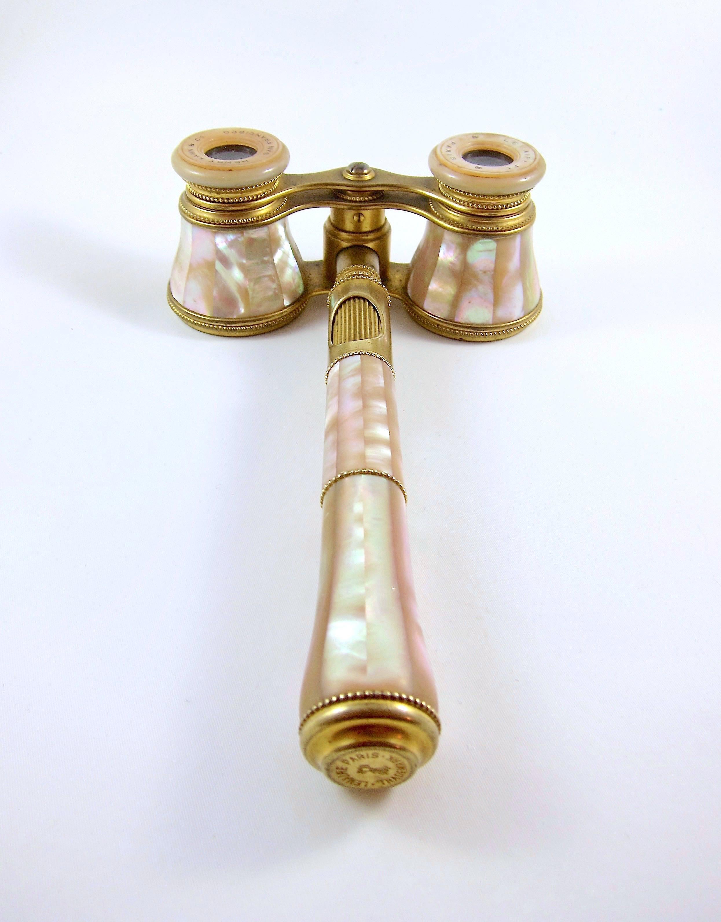 Gilt Antique French Opera Glasses with Removable Handle from Lemaire of Paris