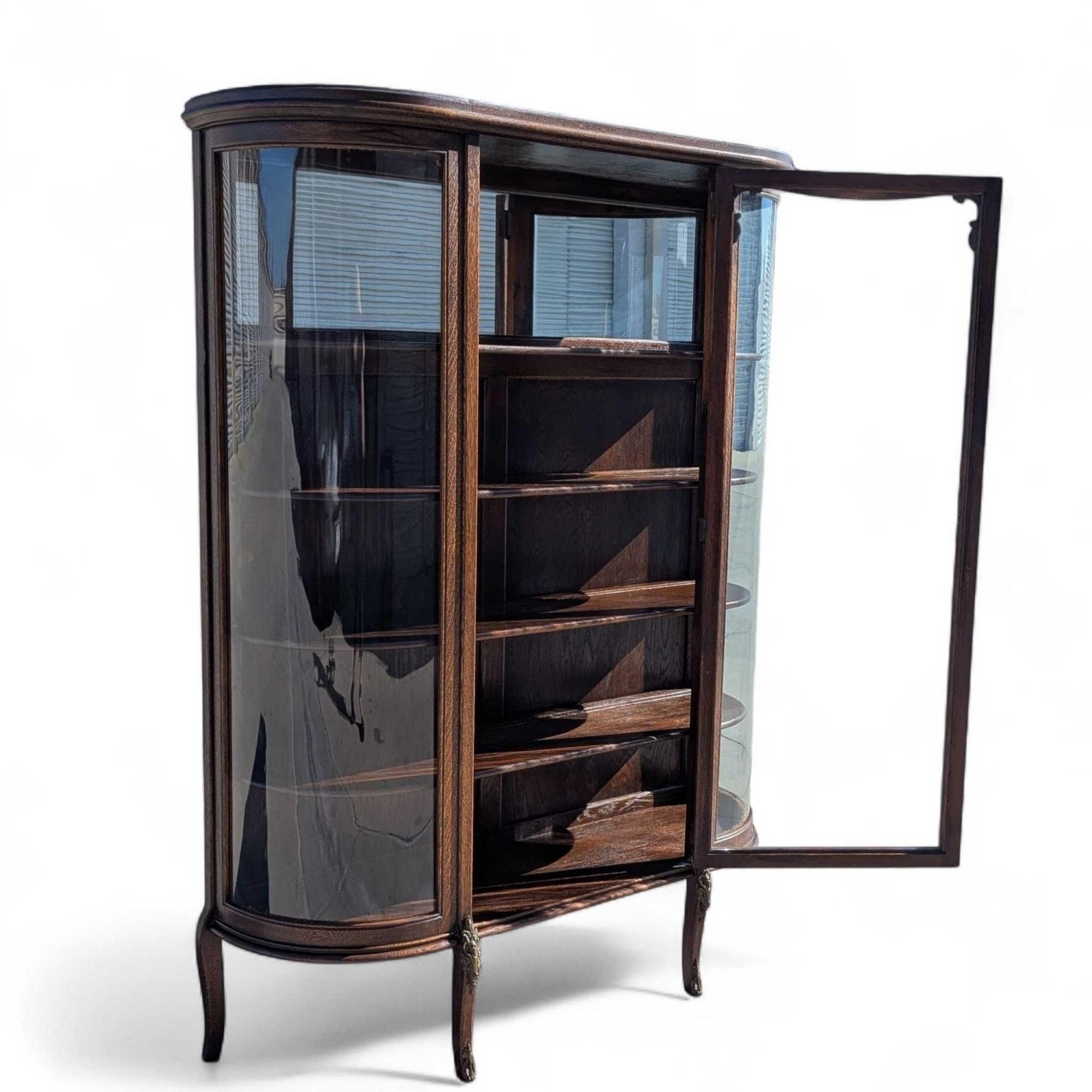 Antique French o English Curved Glass Display Cabinet, Oak, circa 1900 in vendita 11