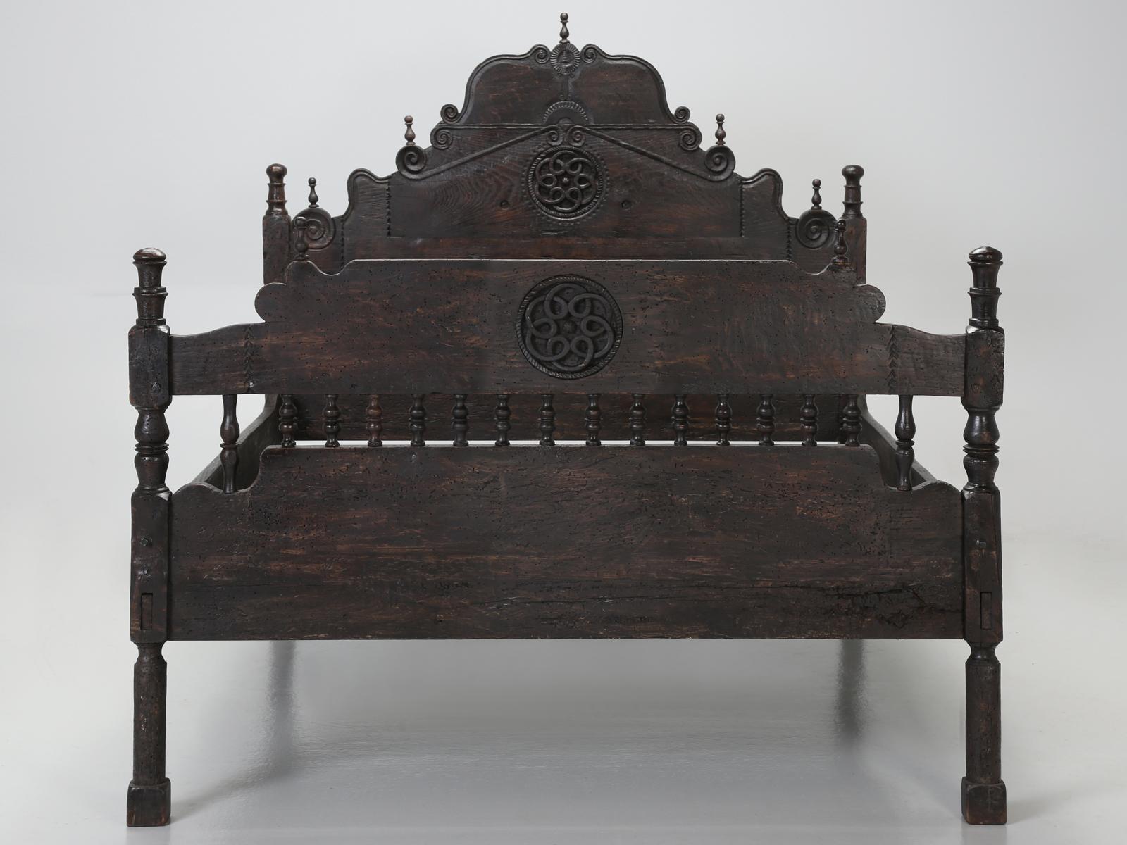 Antique Spanish Colonial Queen Size Bed. Yes, this could be a bit of an oxymoron, for how could a 17th century, Spanish Colonial Bed, possibly accept a standard American Queen Size Mattress? Well, in most cases, you would be absolutely correct, it