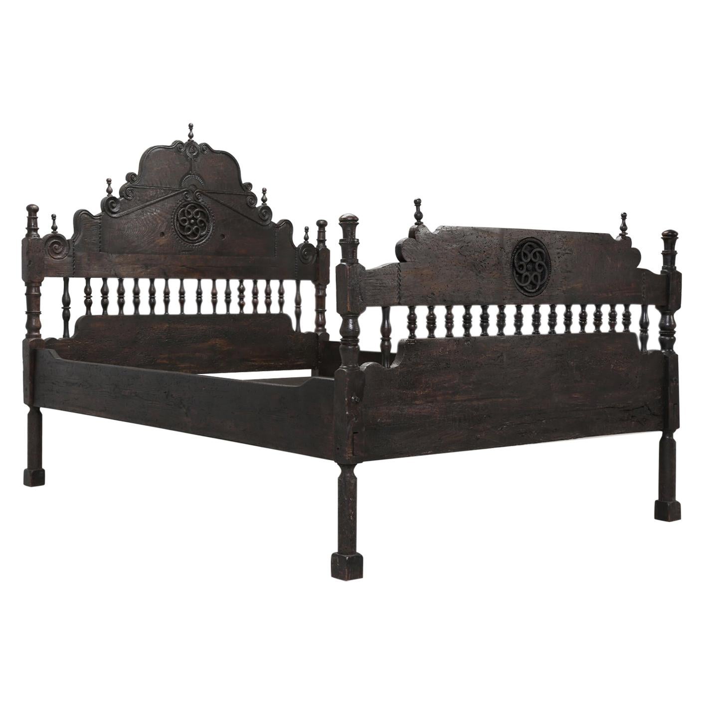 Antique French or Spanish Colonial Bed, Converted to an American Queen Size Bed For Sale