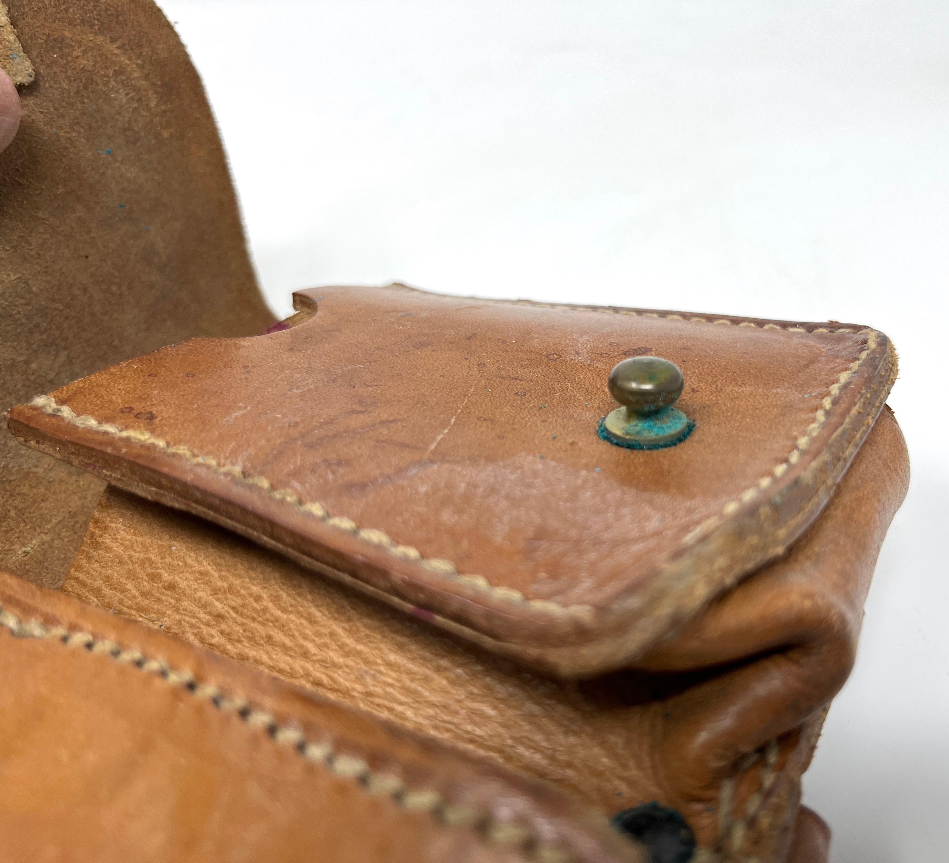 Mid-20th Century Antique French or Swiss Army Leather Ammunition Ammo Bullet Pouch