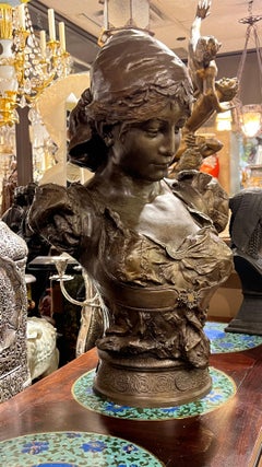 Antique French Orientalist Bust Sculpture of a Courtesan After Clement Steiner