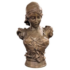 Antique French Orientalist Bust Sculpture of a Courtesan After Clement Steiner