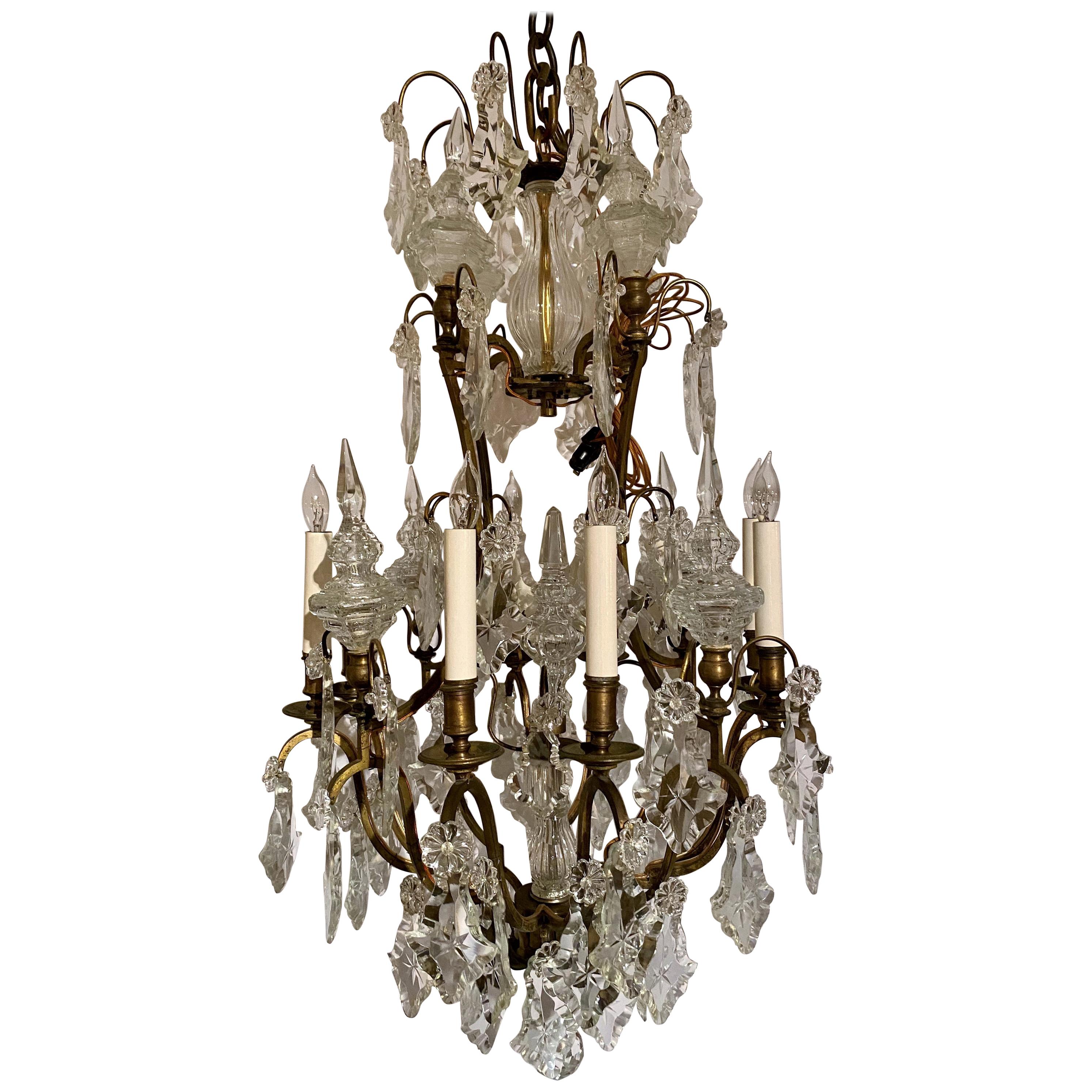 Antique French Original Baccarat Crystal and Bronze Chandelier, circa 1880 For Sale