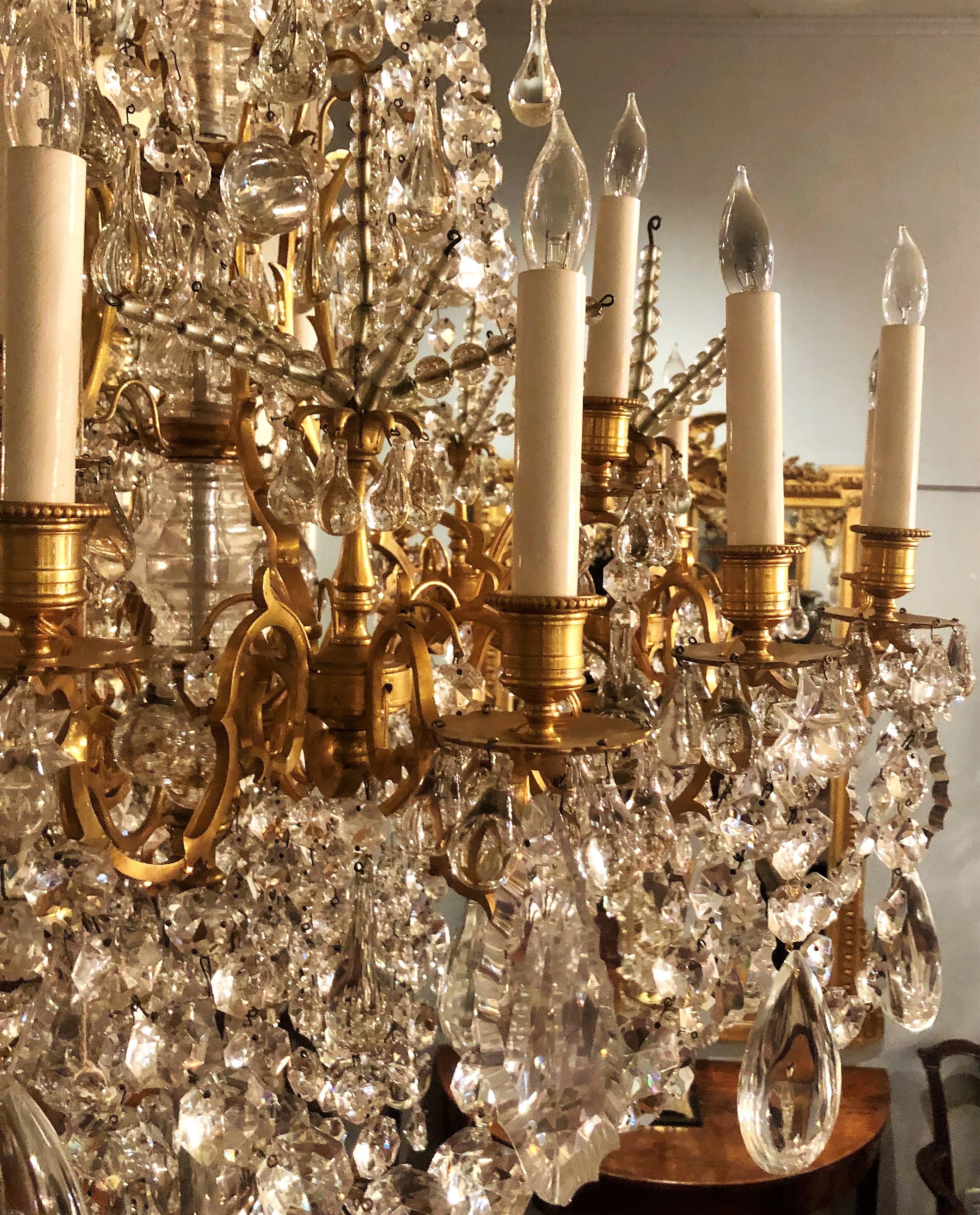 Antique French Original Baccarat Crystal and Bronze D'Ore Chandelier In Excellent Condition In New Orleans, LA