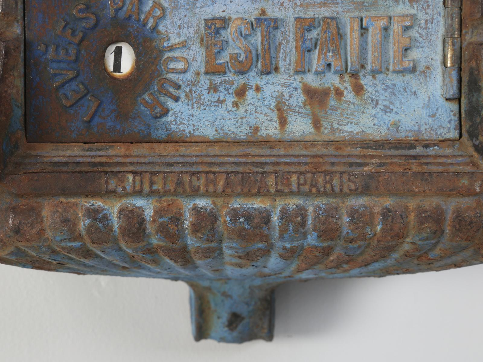 Iron Antique French Original Paint Mailbox by Delachanal Paris