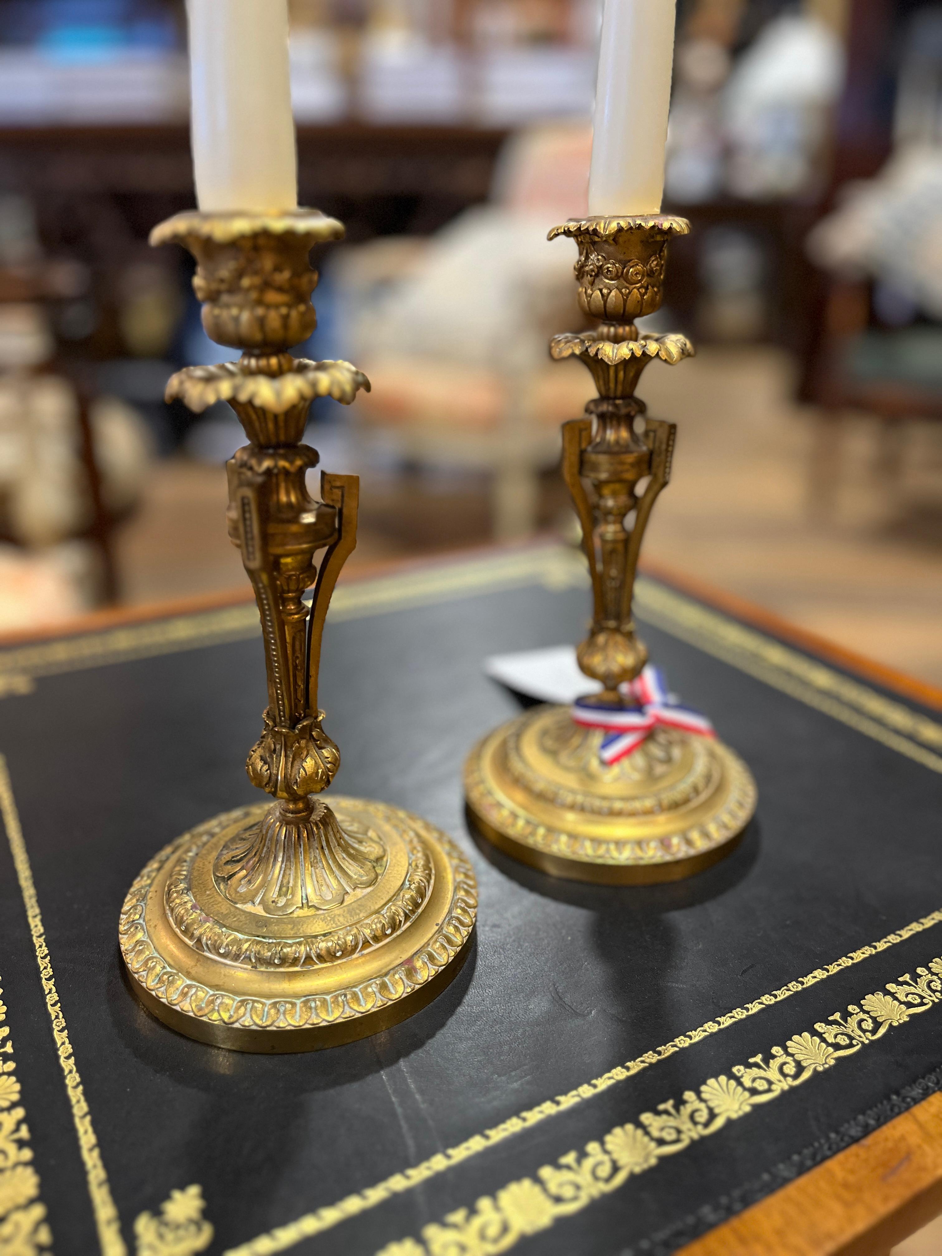 Napoleon III Antique French Ormalu Pair of Candleholder For Sale