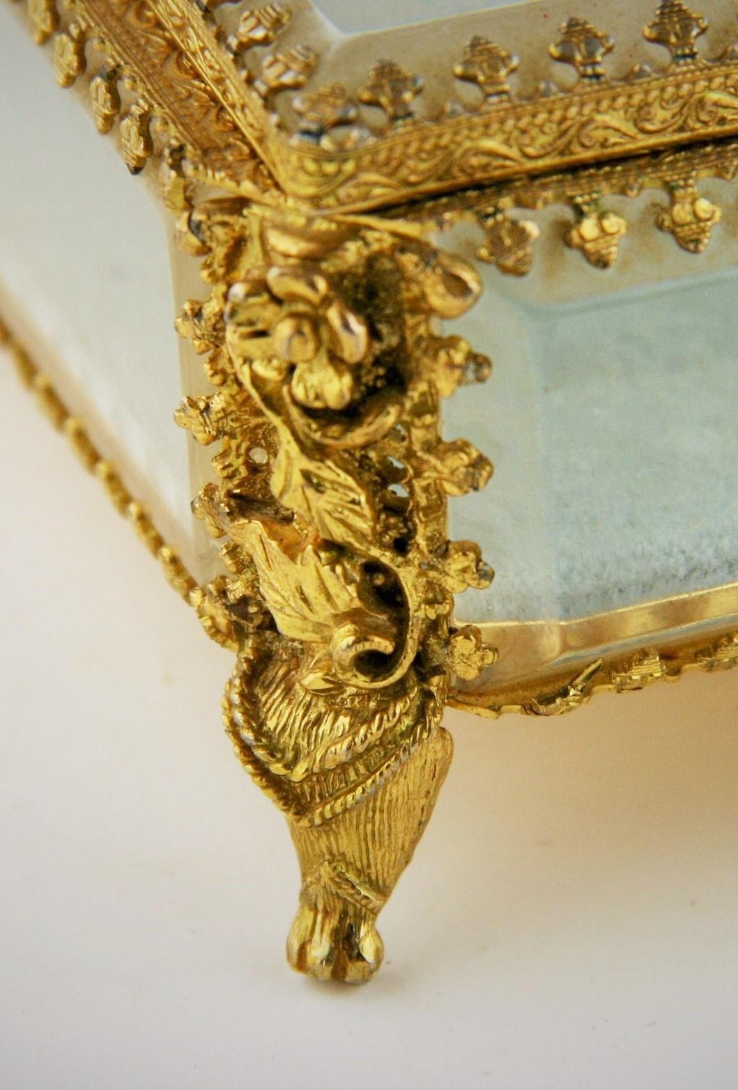 Mid-20th Century Antique French Ormoleau  Beveled Glass and Gilt Brass Box For Sale