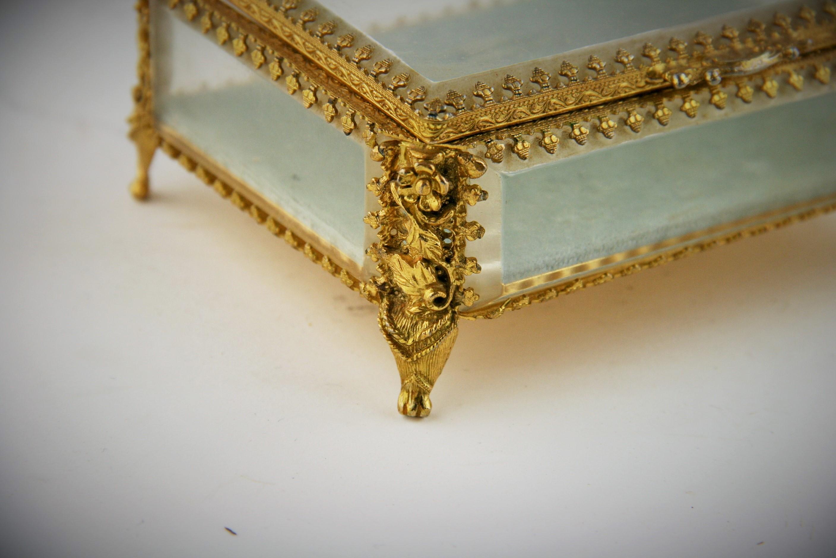 Antique French Ormoleau  Beveled Glass and Gilt Brass Box For Sale 1