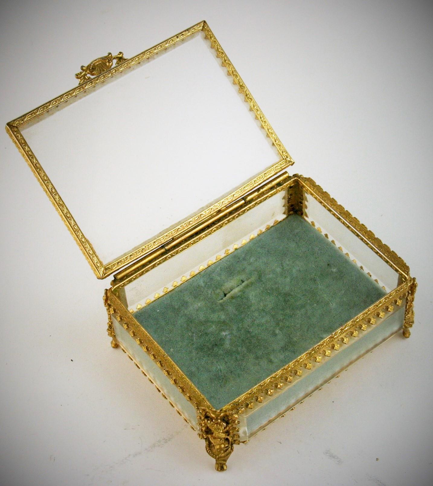 Antique French Ormoleau  Beveled Glass and Gilt Brass Box For Sale 2