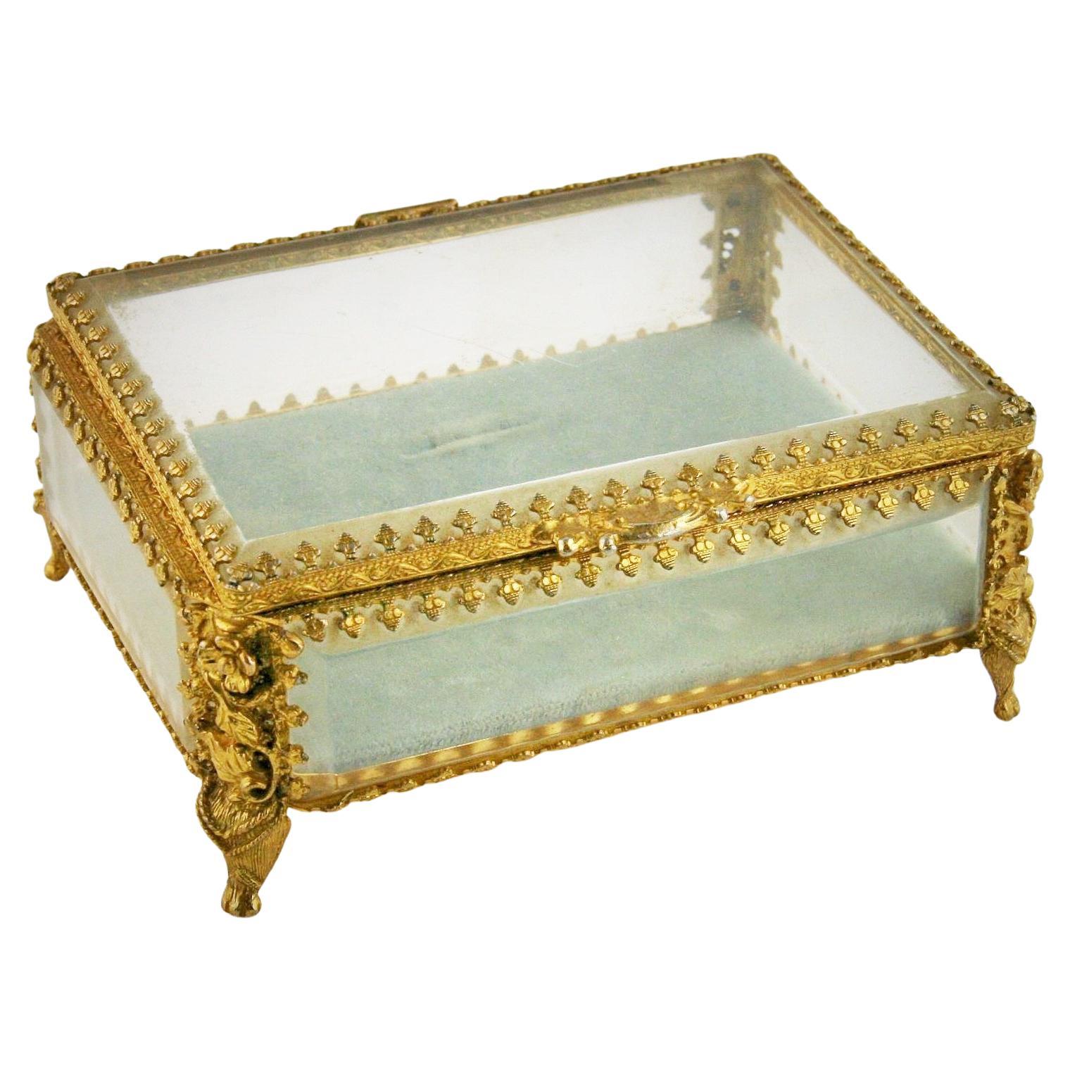 Antique French Ormoleau  Beveled Glass and Gilt Brass Box For Sale
