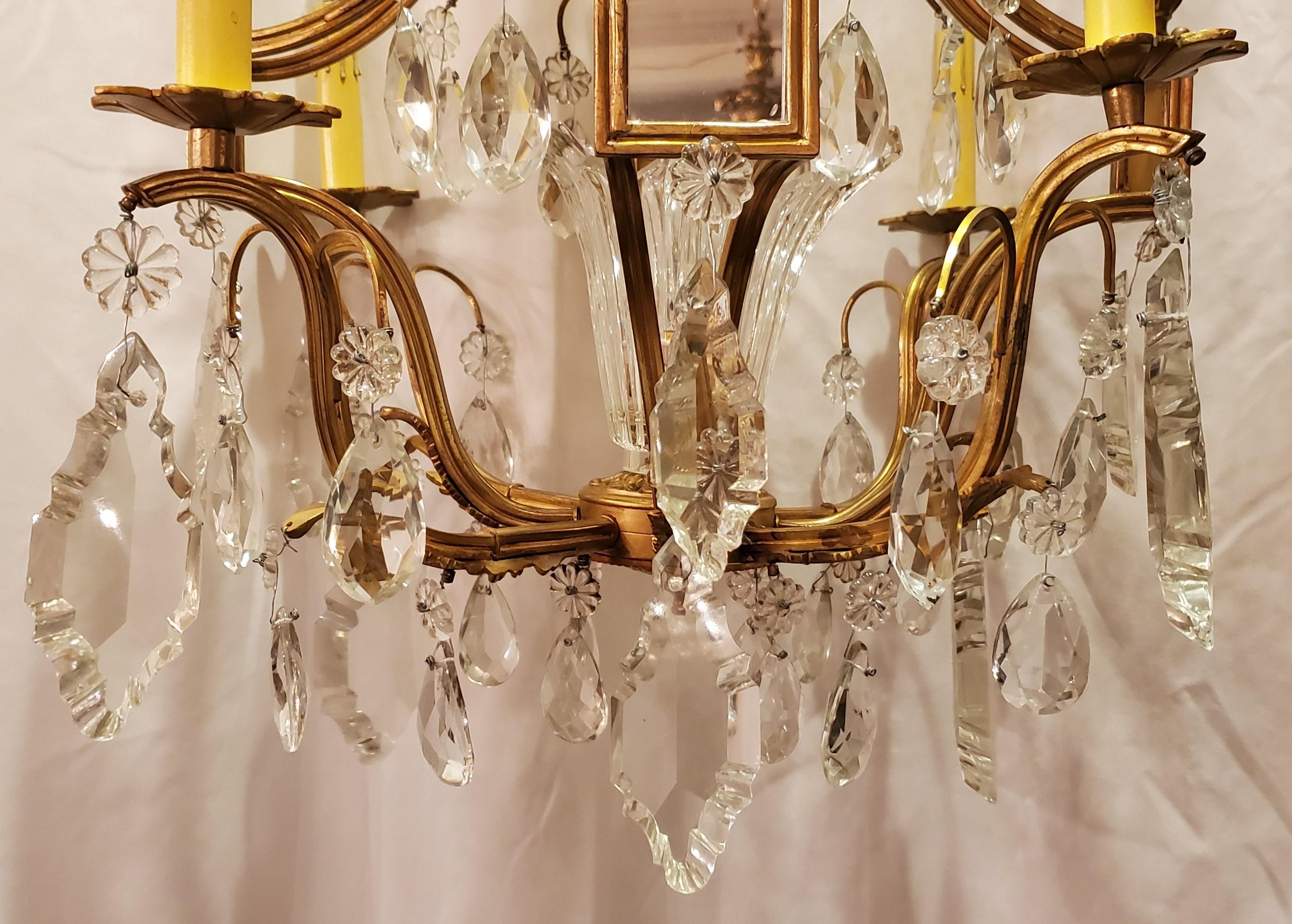 Antique French Ormolu and Baccarat Crystal Chandelier with Mirror Insets In Good Condition For Sale In New Orleans, LA