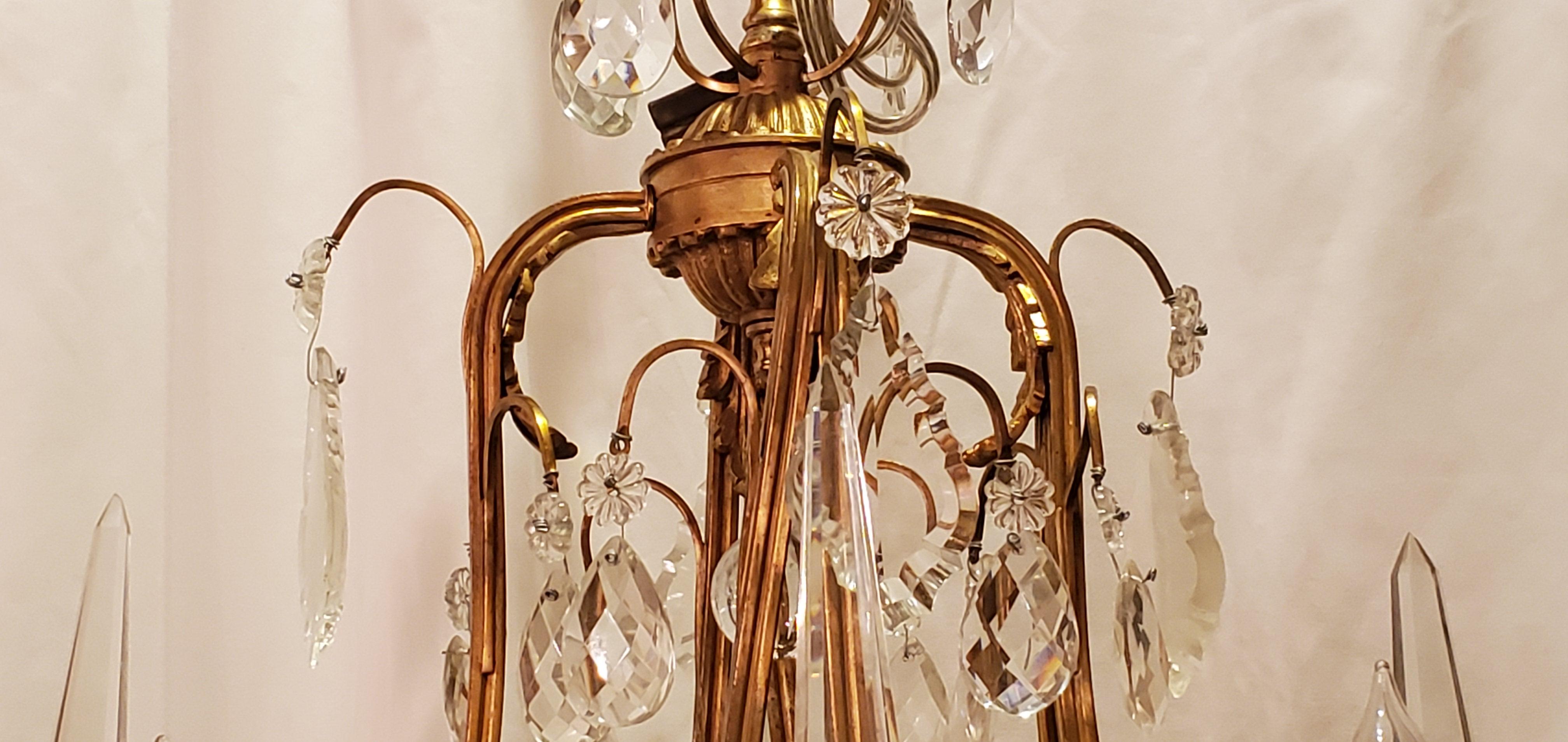 19th Century Antique French Ormolu and Baccarat Crystal Chandelier with Mirror Insets For Sale