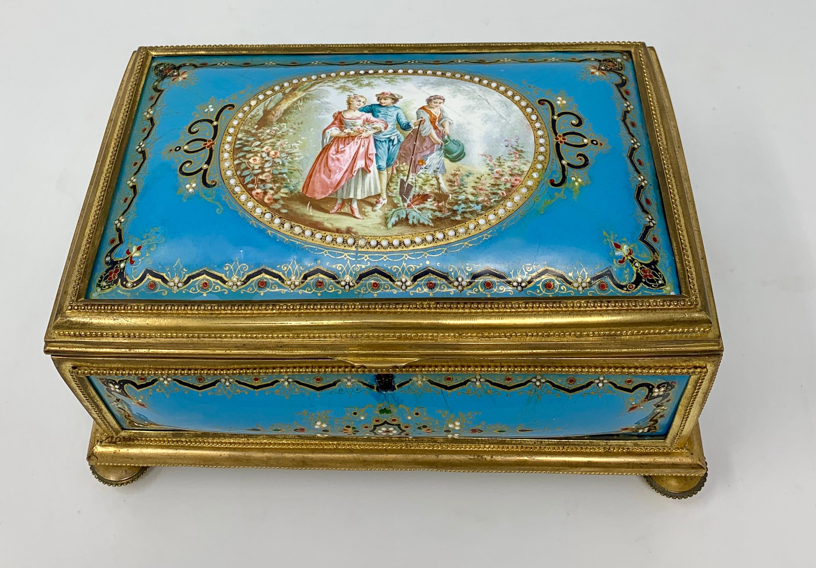 This is a jewel of a box. The blue enamel is vibrant. The work is wonderful. Treat yourself to a treasure!