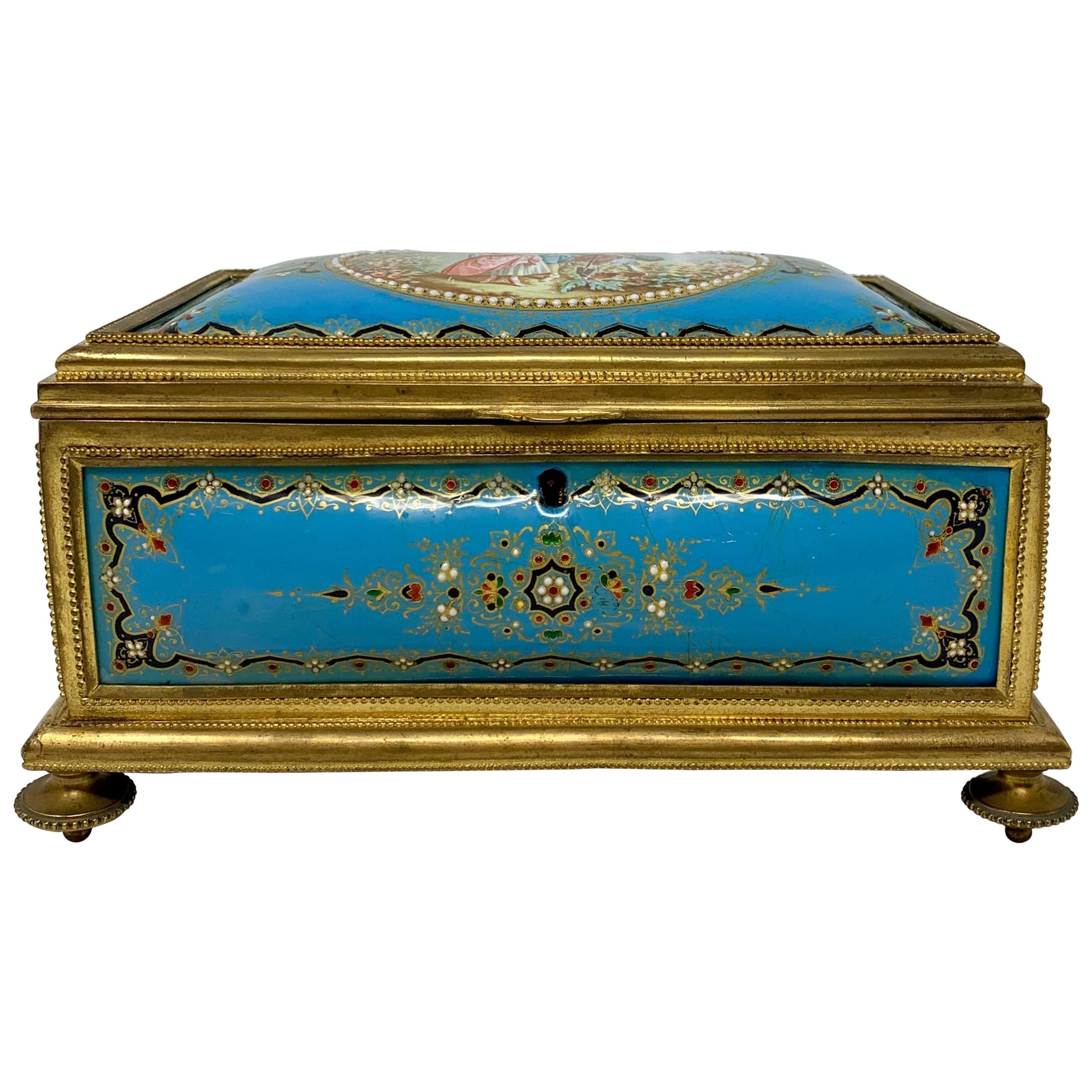 Antique French Enamel and Diamond Set Gold Box For Sale at 1stDibs