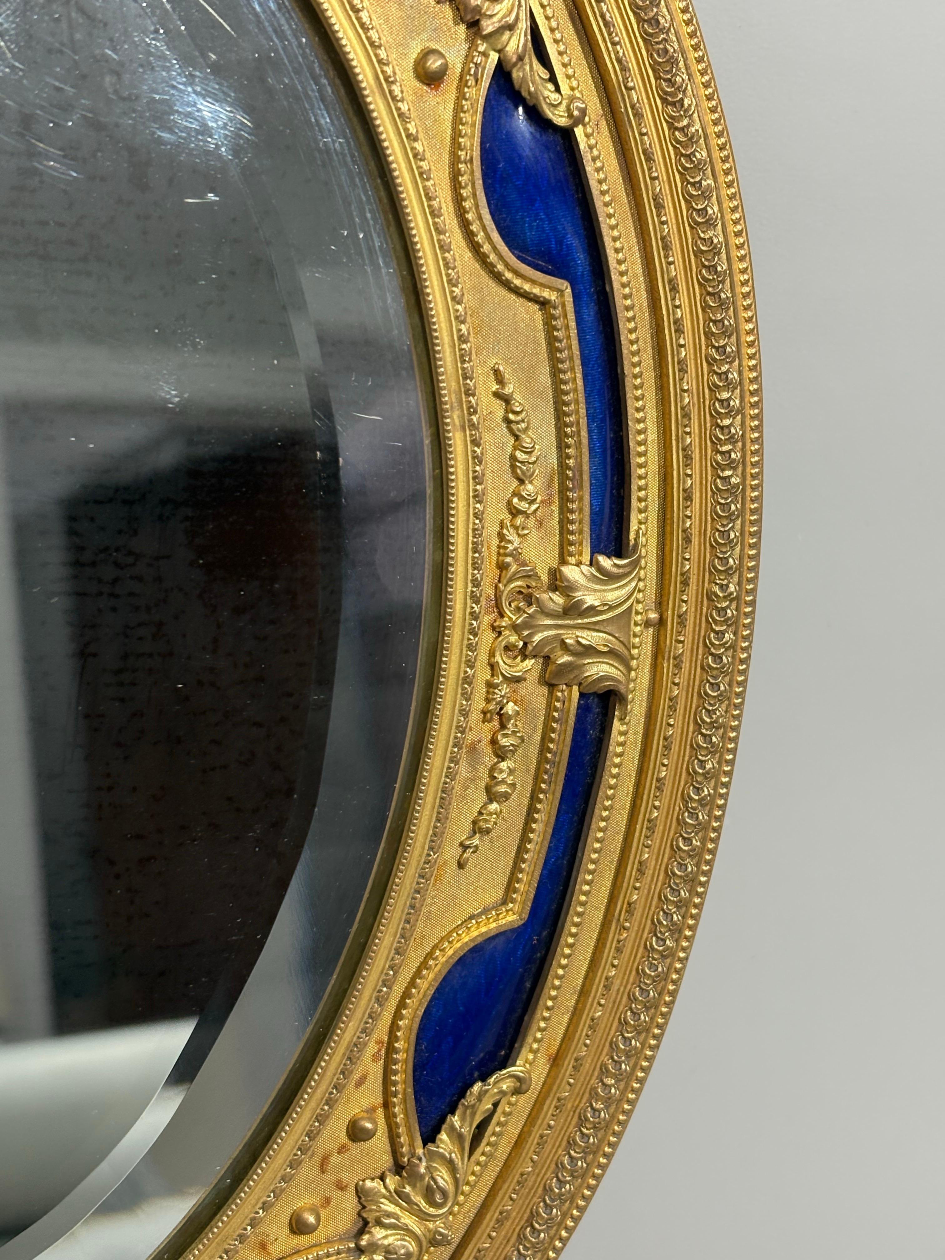 Antique French Ormolu and cobalt blue enamel table mirror For Sale 4