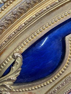 Antique French Ormolu and cobalt blue enamel table mirror