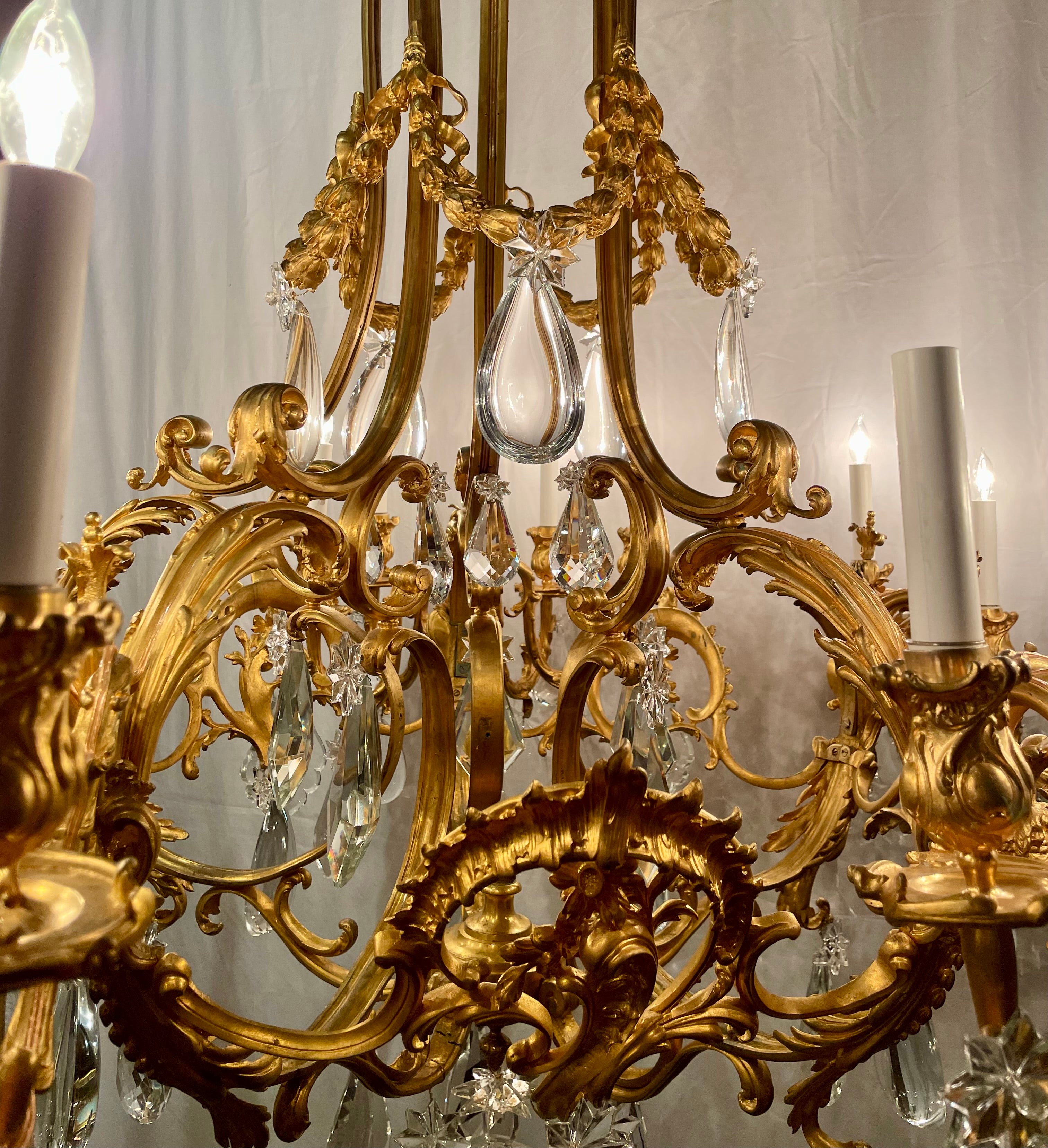 19th Century Antique French Ormolu and Crystal Chandelier, Circa 1890's. For Sale