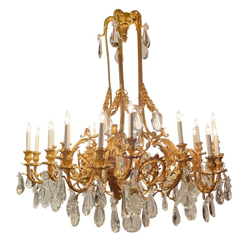 Antique French Ormolu and Crystal Chandelier, Circa 1890's. For Sale