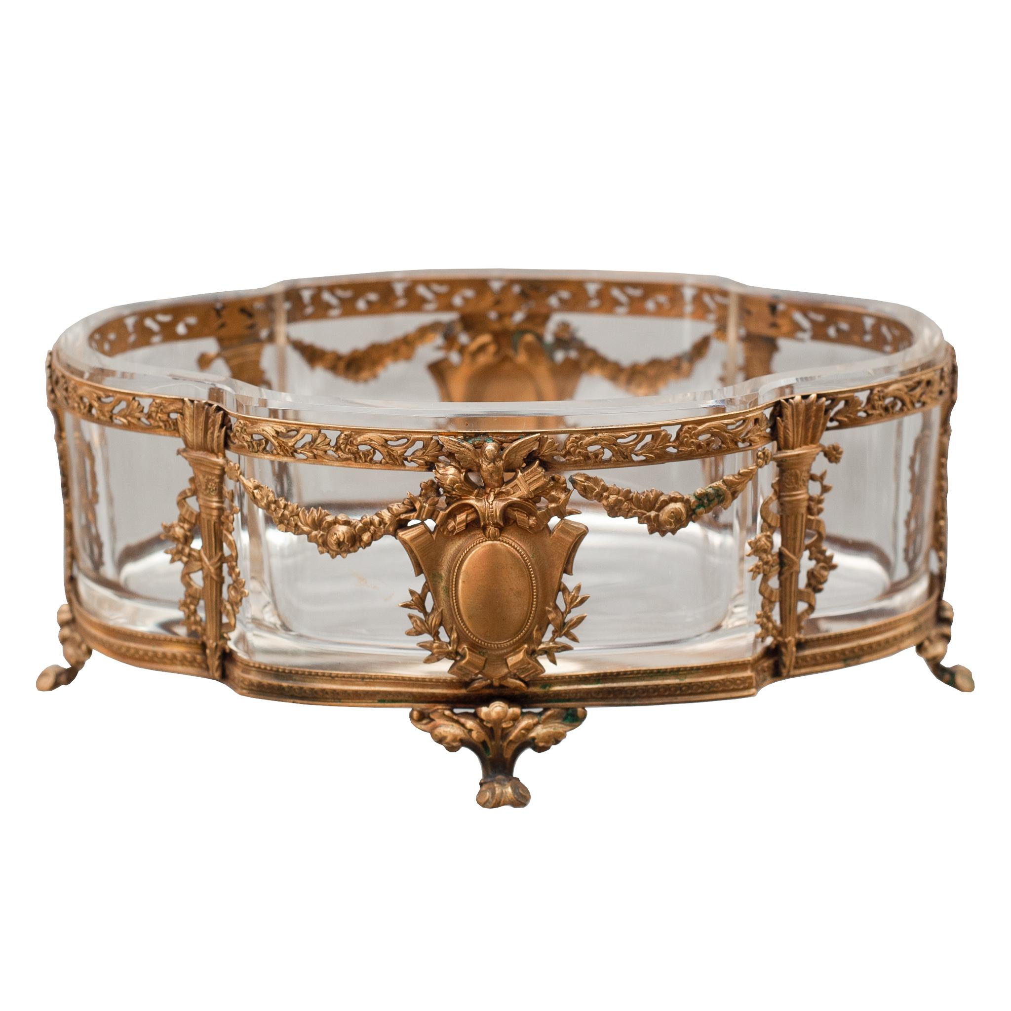 Antique French Ormolu and Crystal Jardiniere For Sale