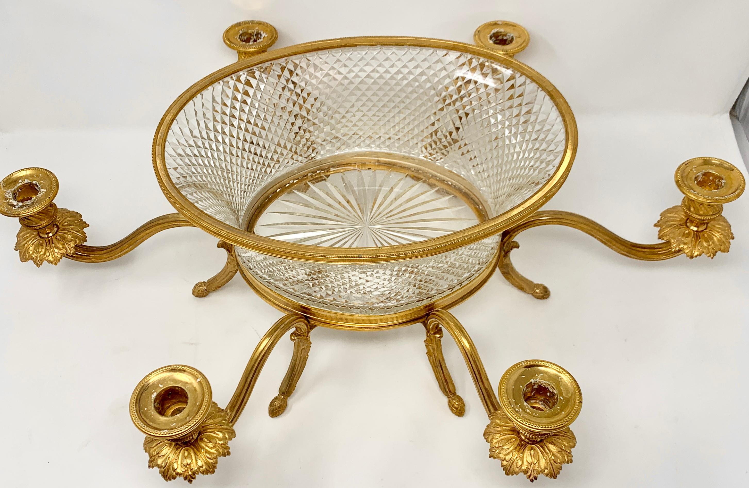 19th Century Antique French Ormolu and Cut Crystal Centerpiece with 6 Candelabra, Circa 1900