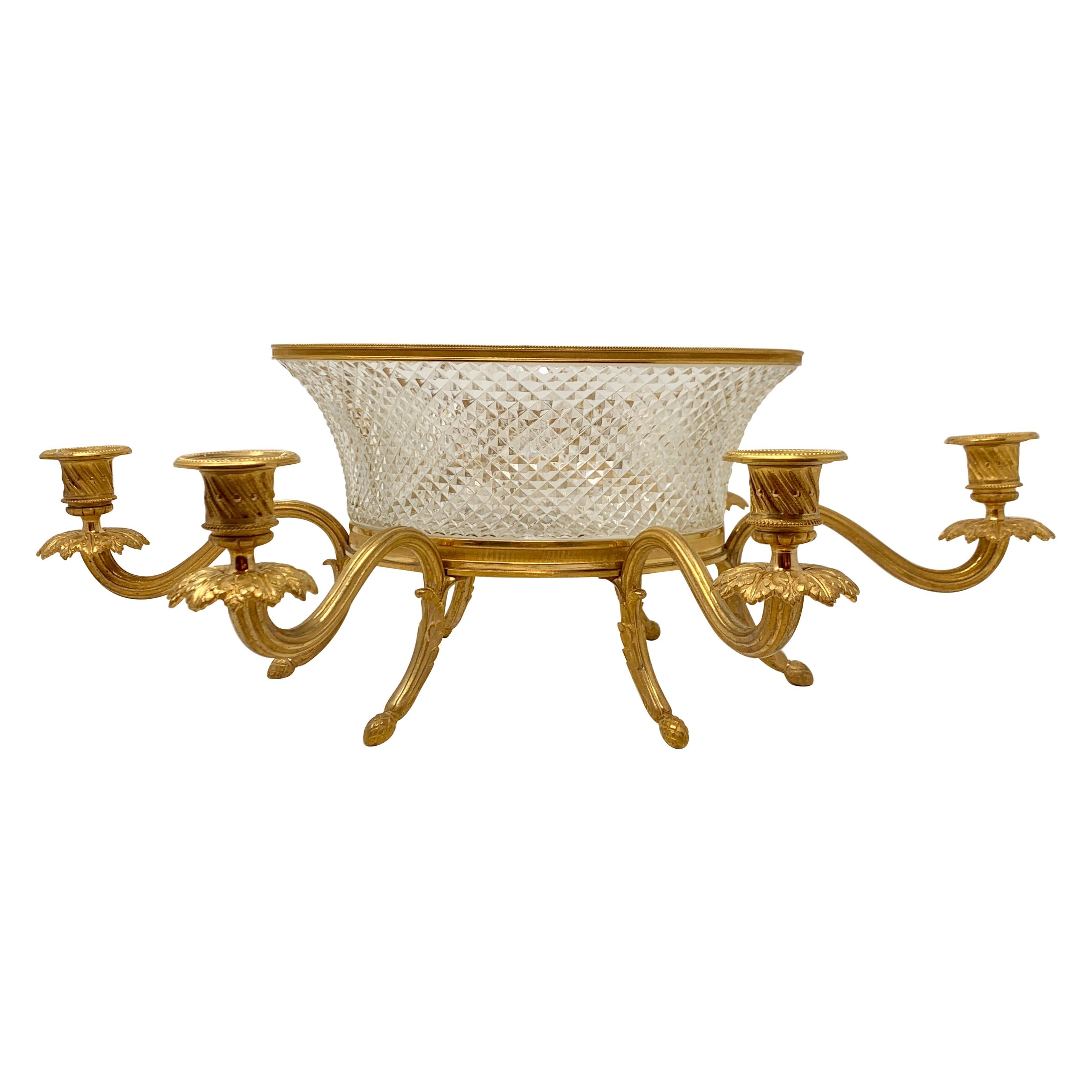 Antique French Ormolu and Cut Crystal Centerpiece with 6 Candelabra, Circa 1900