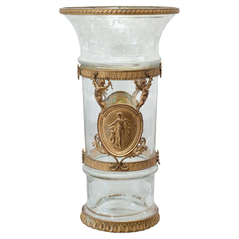Antique French Ormolu and Cut Crystal Trumpet Vase For Sale
