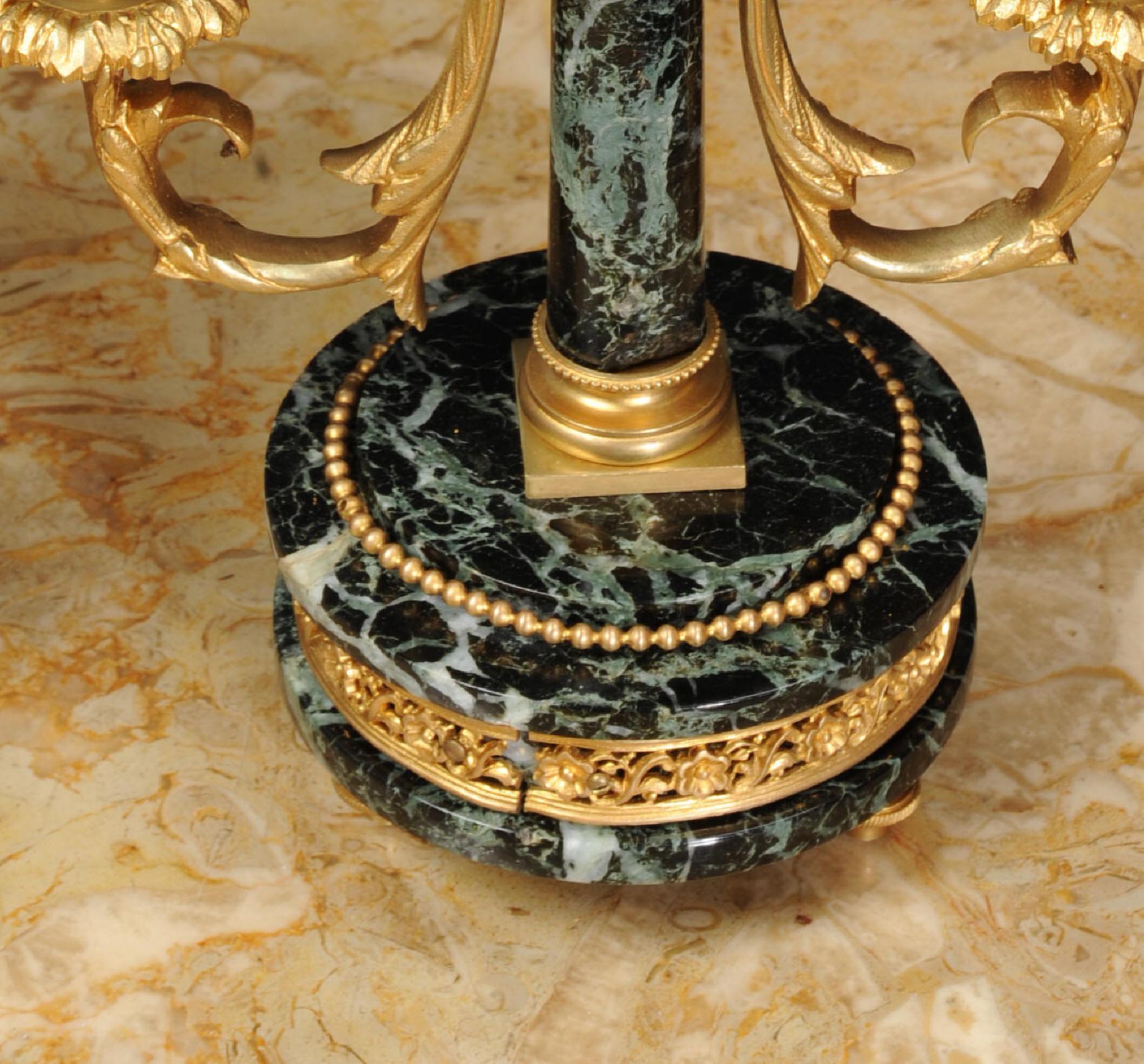 Antique French Ormolu and Green Marble Portico Clock Set 8