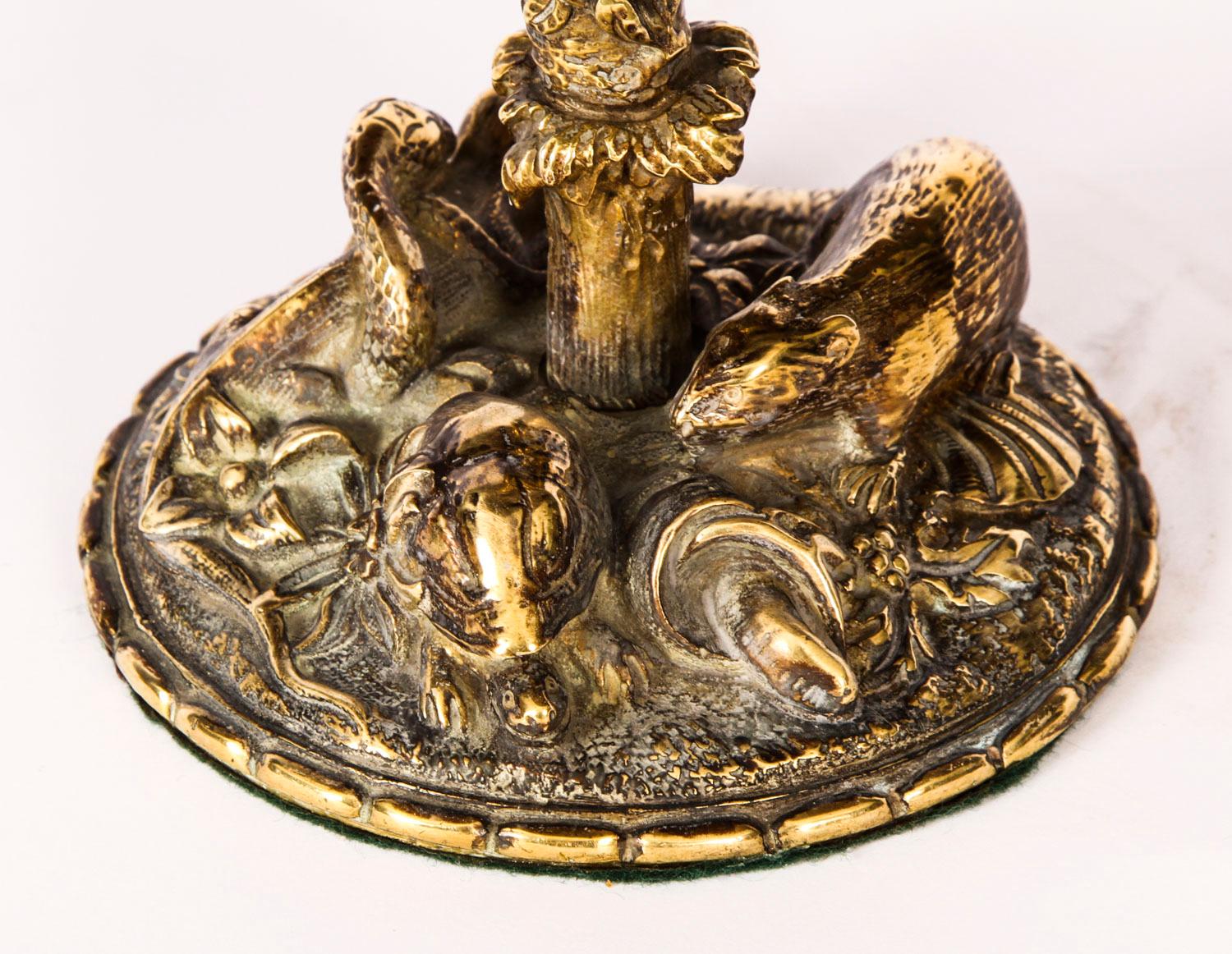 Ancienne table miniature française en bronze doré et malachite, 19e siècle 4