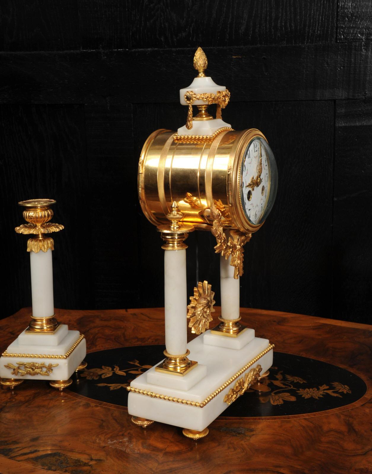 Antique French Ormolu and Marble Portico Clock Set For Sale 5