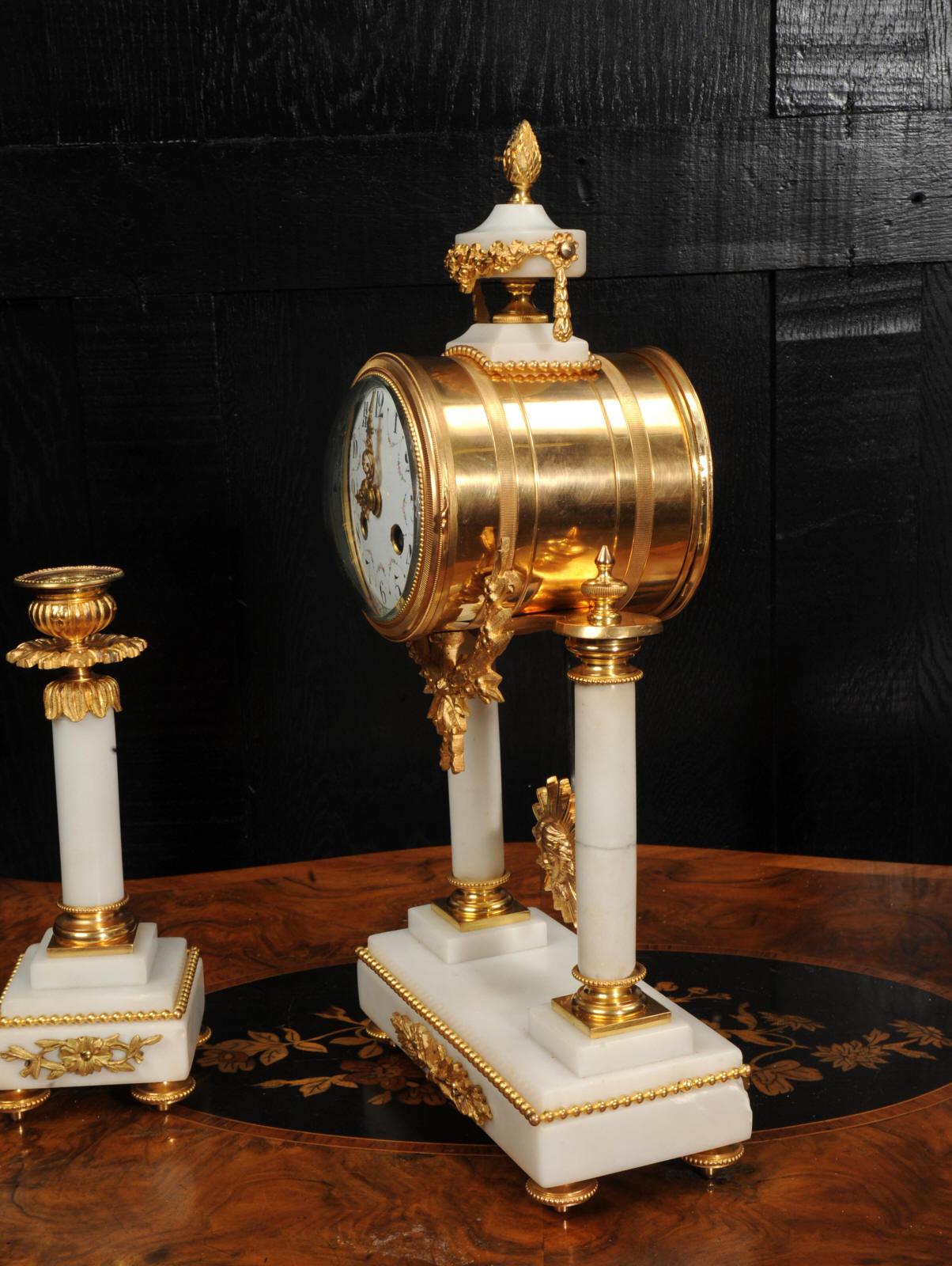 Antique French Ormolu and Marble Portico Clock Set 6
