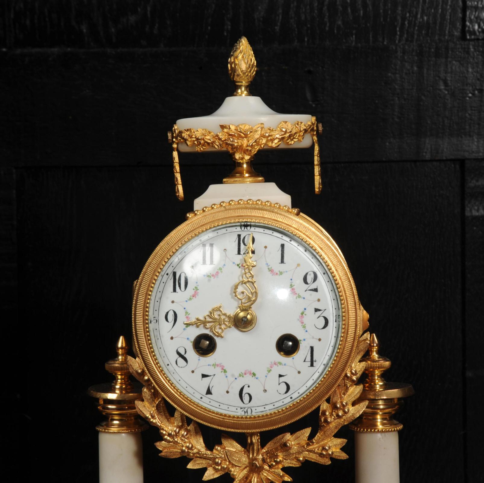 Antique French Ormolu and Marble Portico Clock Set For Sale 7