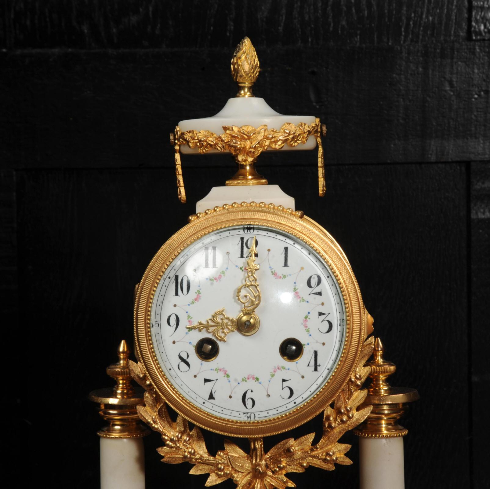 Antique French Ormolu and Marble Portico Clock Set 7