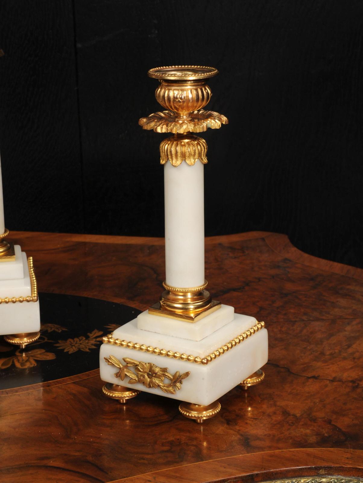 Antique French Ormolu and Marble Portico Clock Set 8
