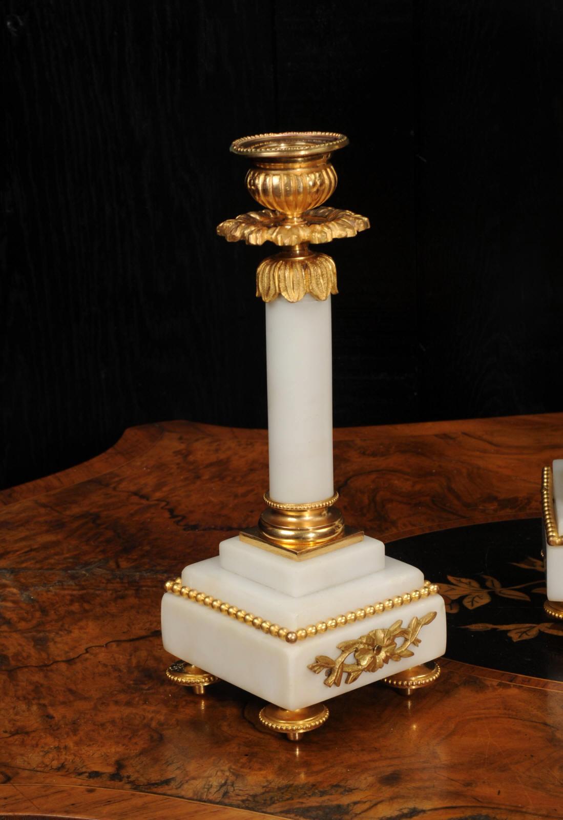 Antique French Ormolu and Marble Portico Clock Set 9