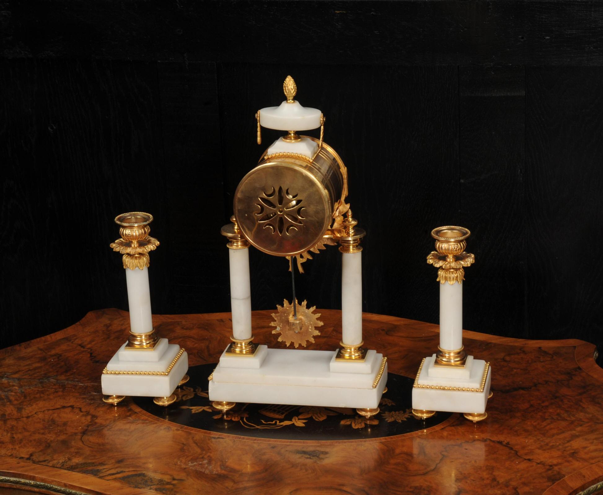 Antique French Ormolu and Marble Portico Clock Set For Sale 10