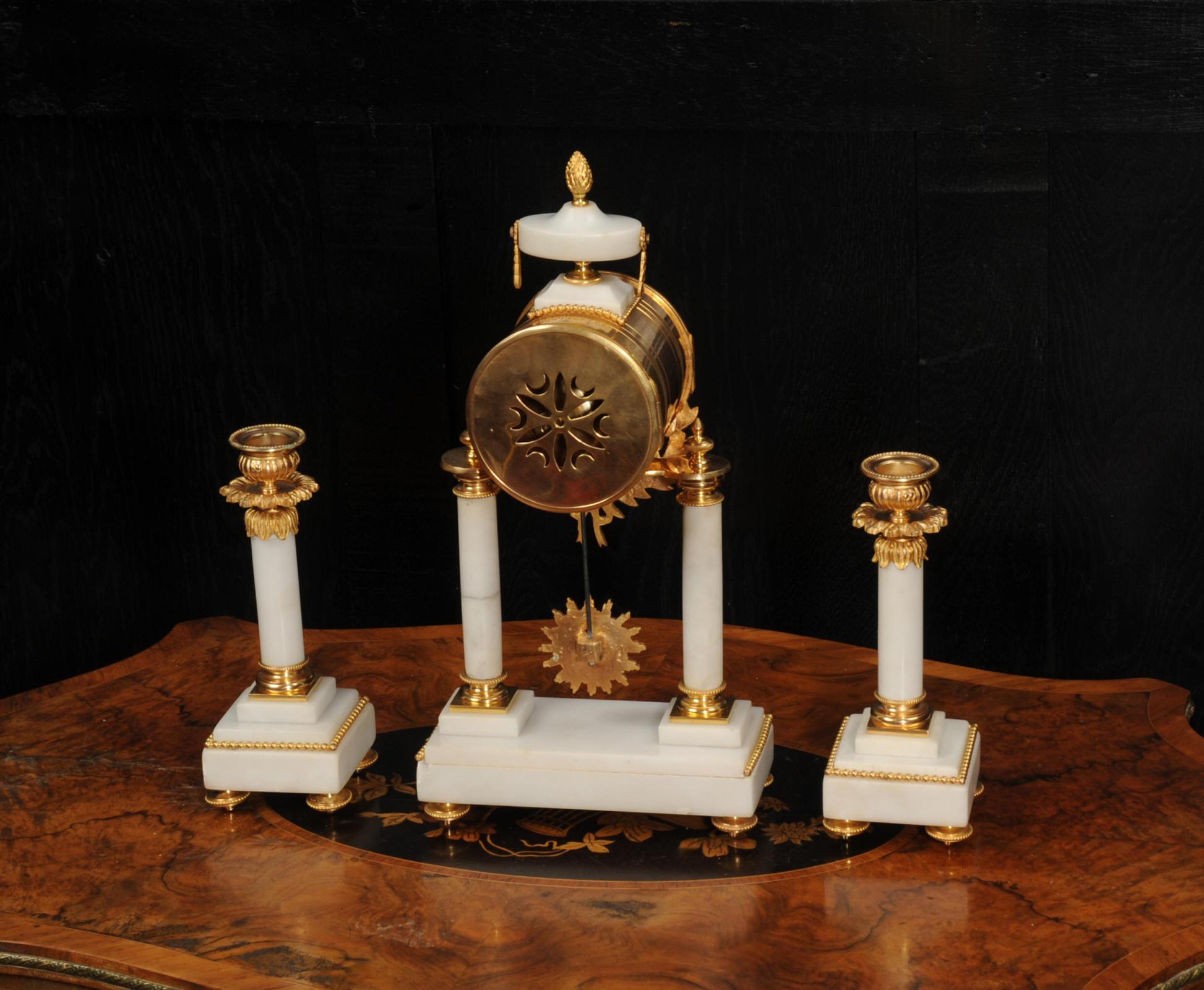 Antique French Ormolu and Marble Portico Clock Set 10