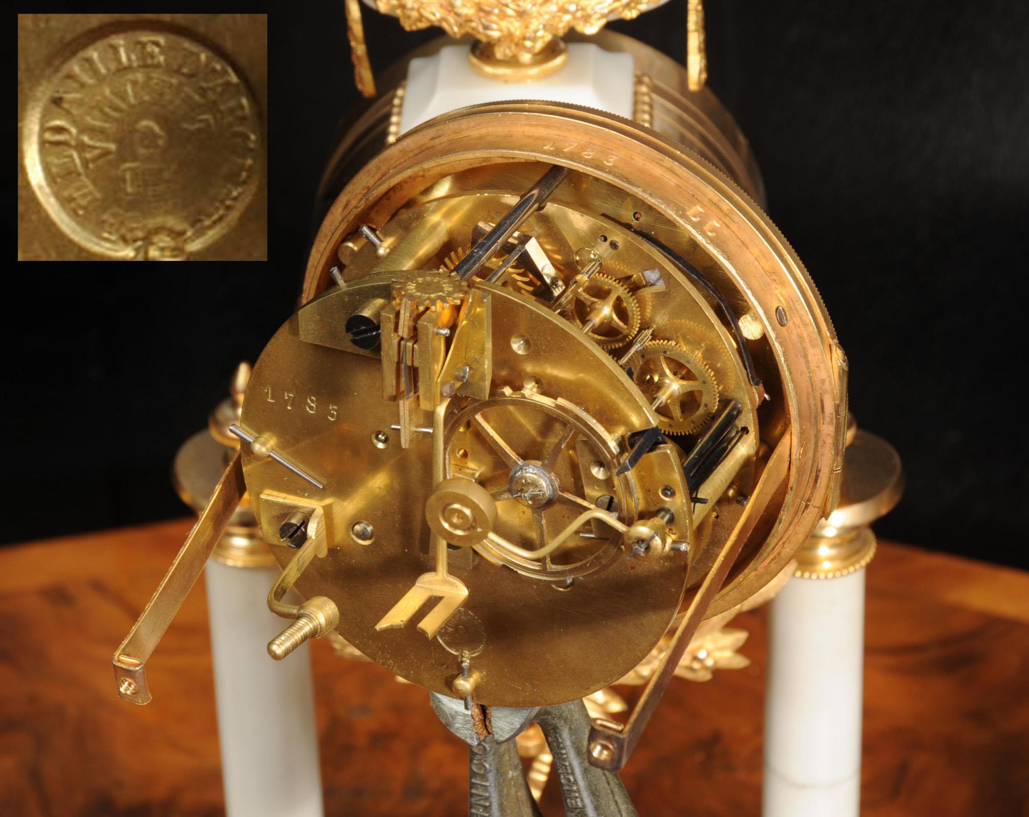 Antique French Ormolu and Marble Portico Clock Set 12