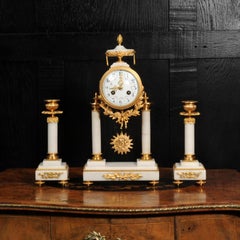 Antique French Ormolu and Marble Portico Clock Set